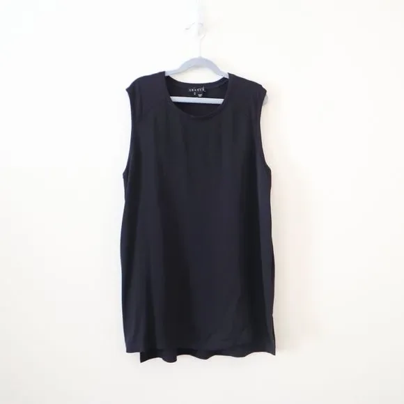 Theory Size S Roliet Modern Silk Satin & Jersey Mixed Tank Top Navy Blue Black - Picture 2 of 12